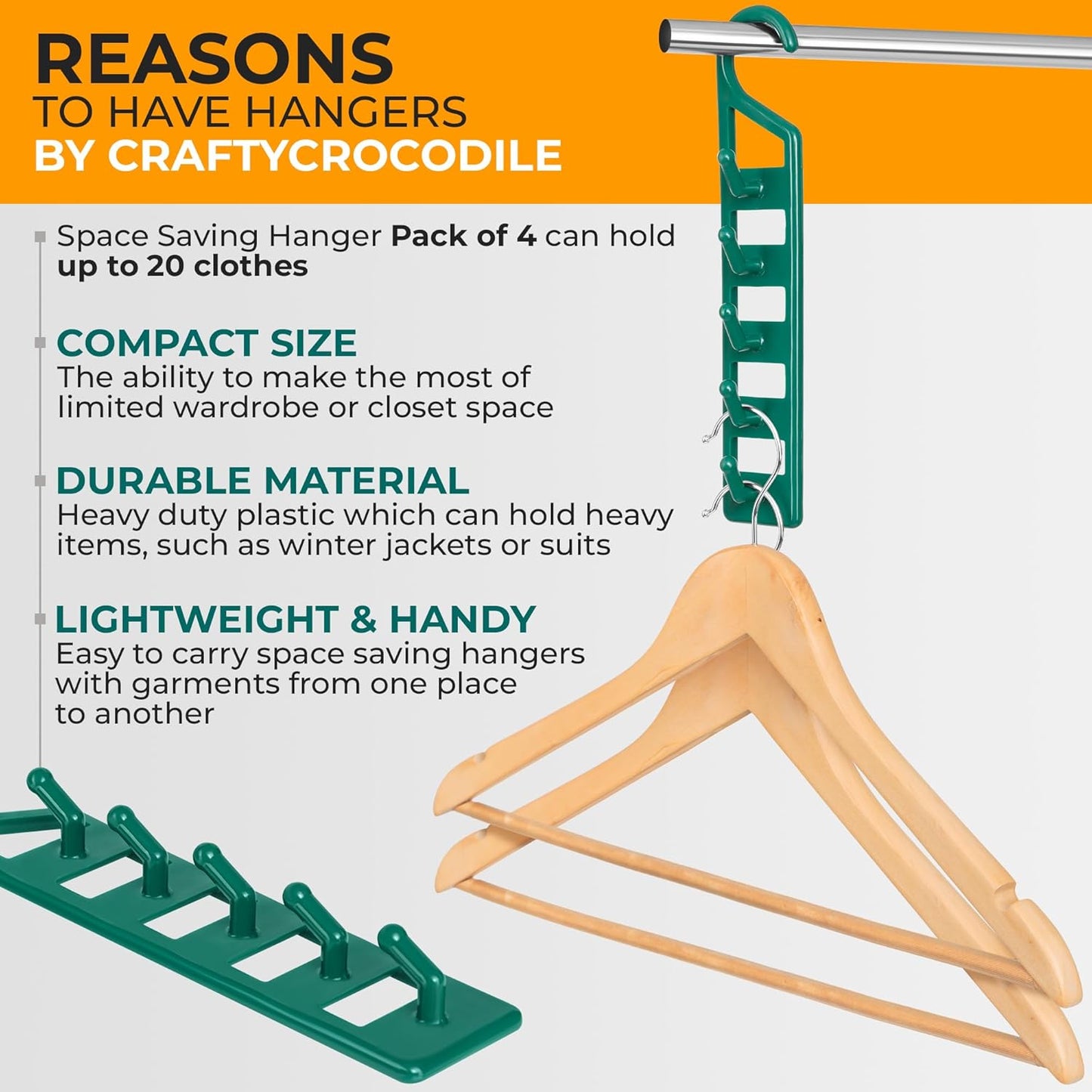 Space Saving Hangers for Clothes - 4 in Pack, Heavy Duty Plastic, Multi Closet Space Savers for Shirts, V1258-DP02-E-532