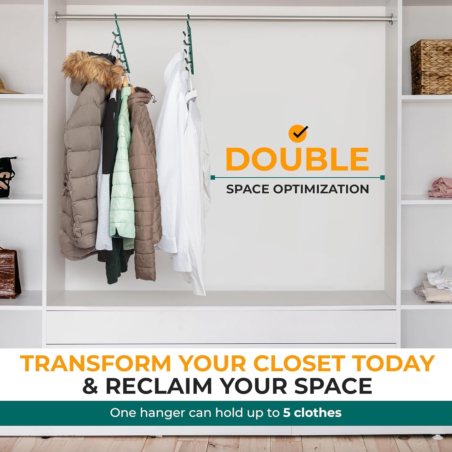 Space Saving Hangers for Clothes - 4 in Pack, Heavy Duty Plastic, Multi Closet Space Savers for Shirts, V1258-DP02-E-532