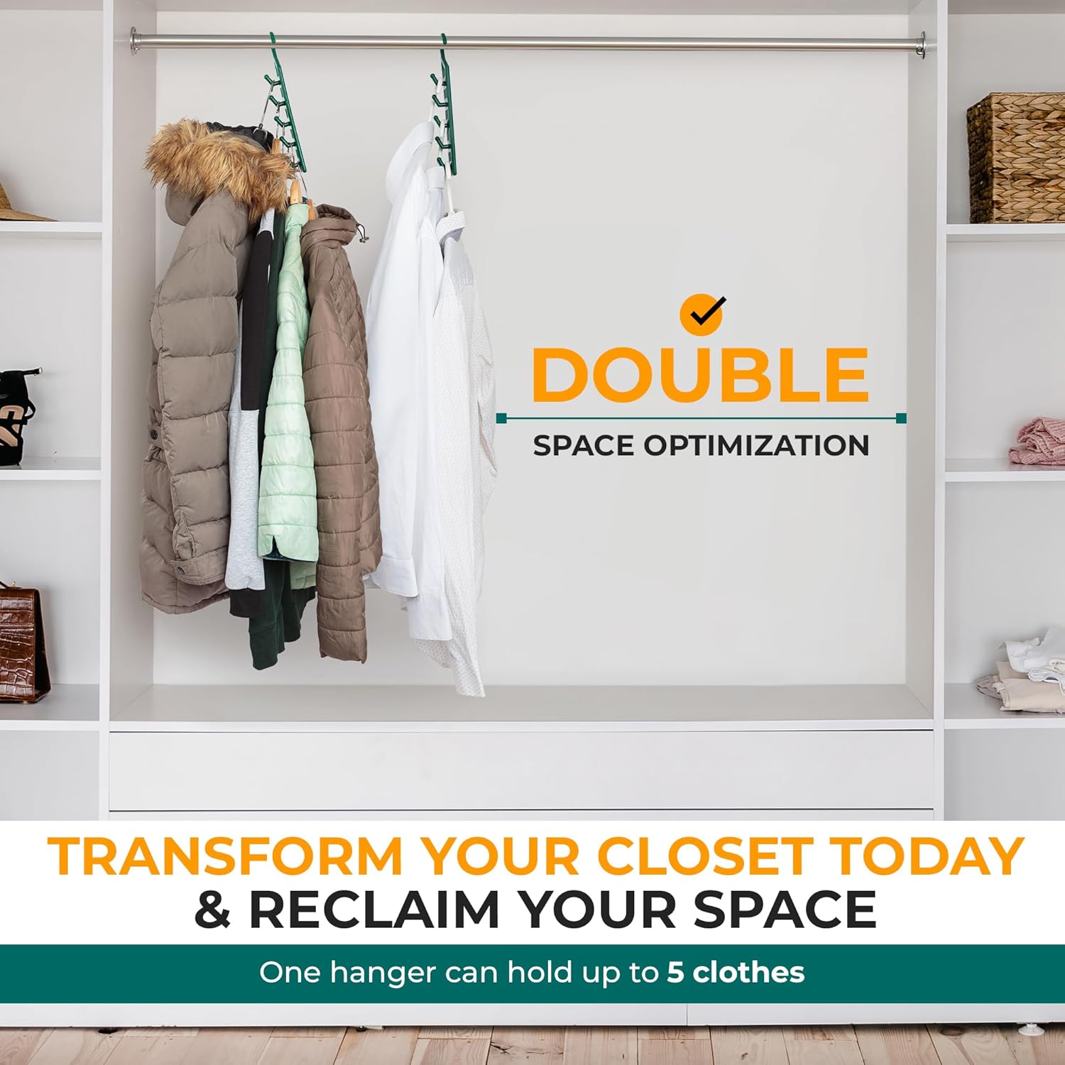 Space Saving Hangers for Clothes - 4 in Pack, Heavy Duty Plastic, Multi Closet Space Savers for Shirts, V1258-DP02-E-532