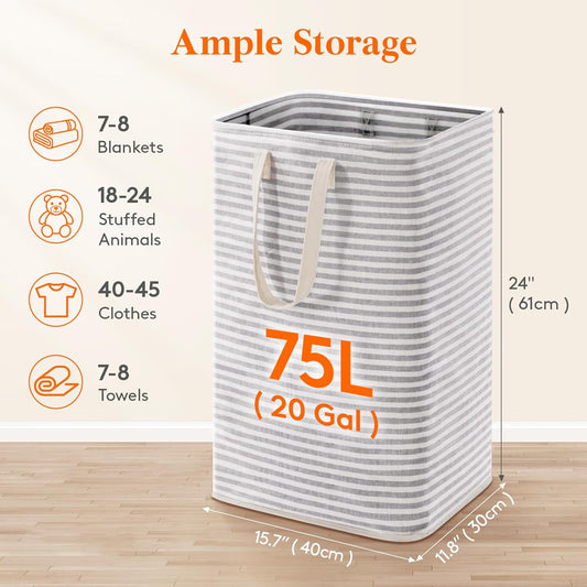 75L Large Collapsible Laundry Hamper, Tall Foldable Dirty Clothes Baskets Waterproof, Freestanding Design V1258-DP02-E-541