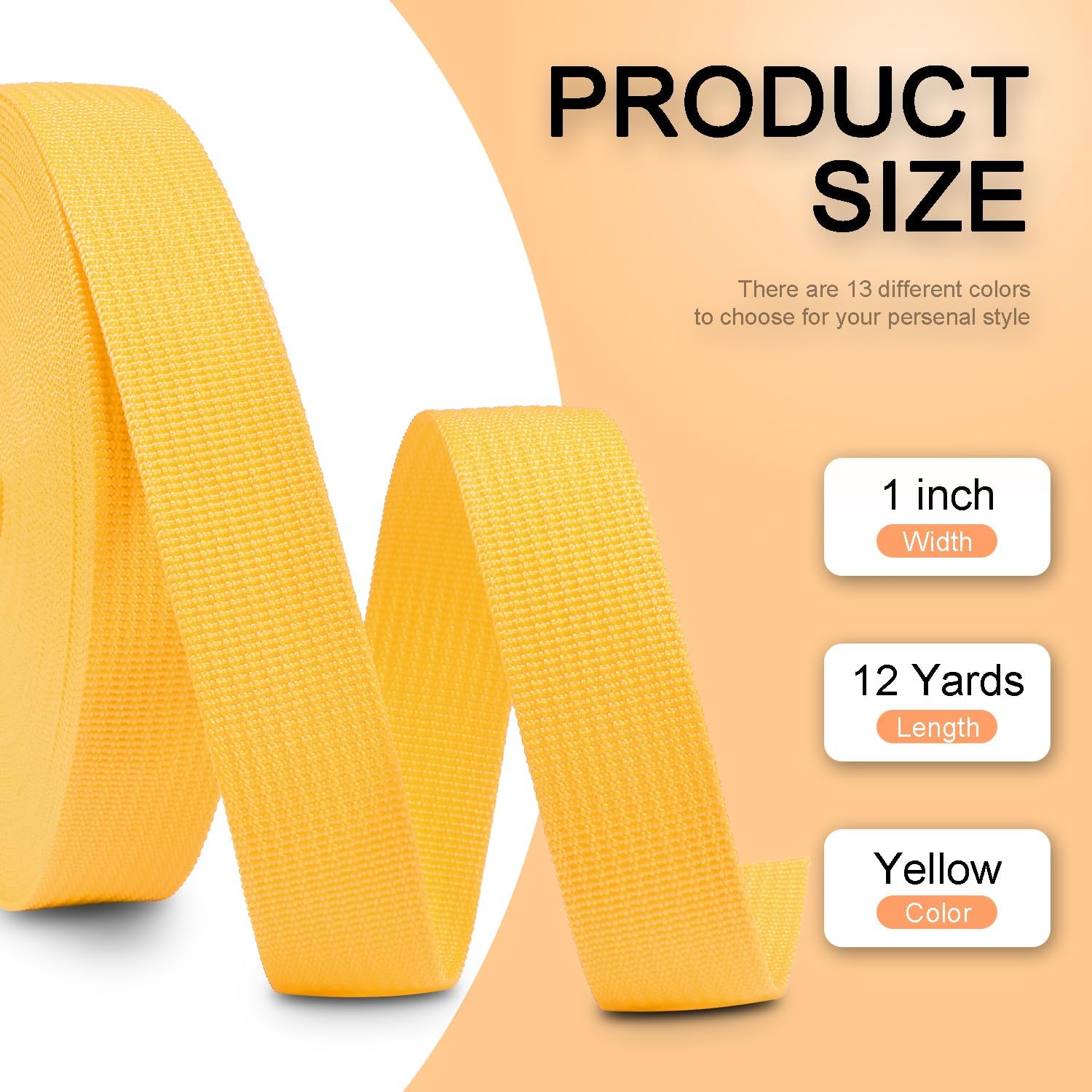 CooBigo 12 Yards Webbing 1 Inch Wide Polypropylene Webbing Strap 1" Webbing Strapping for Bags/Lawn V1258-DP02-E-55