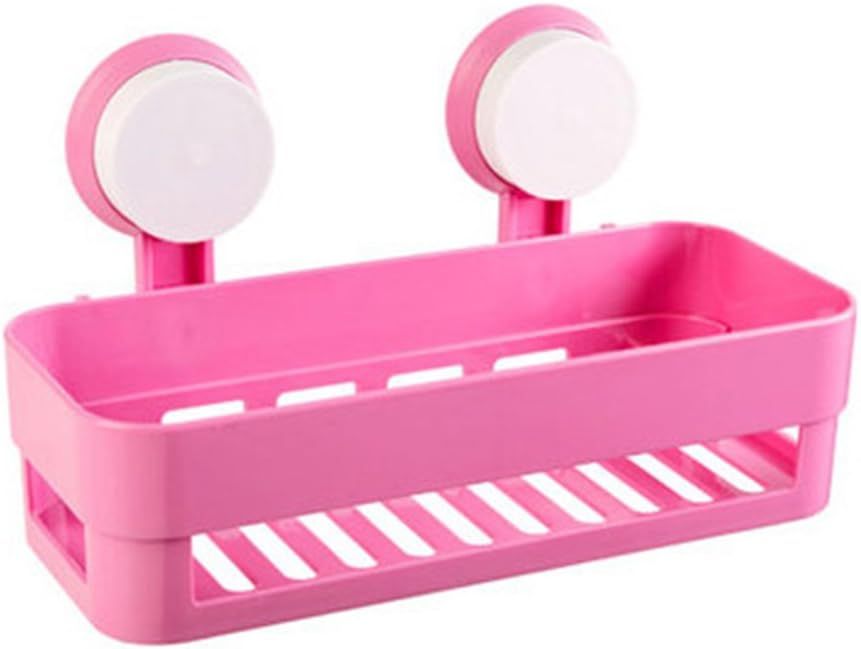 Plastic Organizer Rack for Bathroom Kitchen Storage Box Basket Organization W/Wall Mounted Suction Cup (Pink) V1258-DP02-E-550