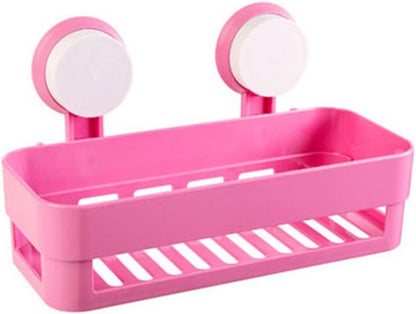 Plastic Organizer Rack for Bathroom Kitchen Storage Box Basket Organization W/Wall Mounted Suction Cup (Pink) V1258-DP02-E-550