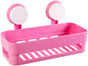 Plastic Organizer Rack for Bathroom Kitchen Storage Box Basket Organization W/Wall Mounted Suction Cup (Pink) V1258-DP02-E-550