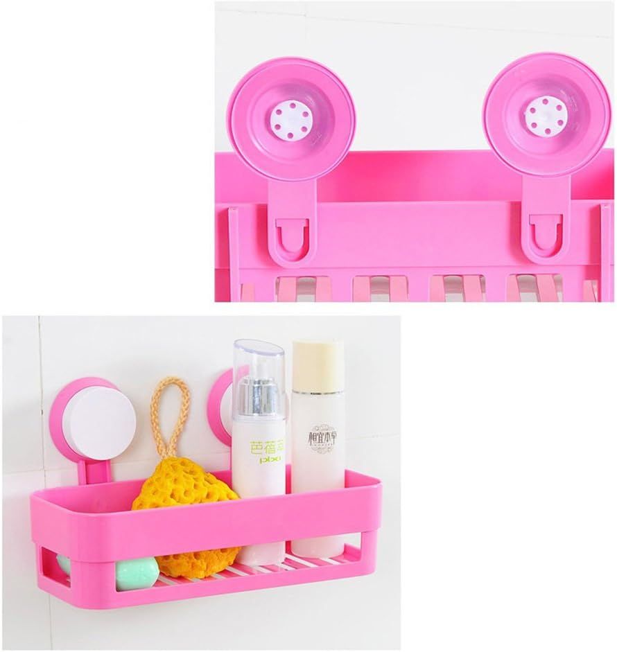 Plastic Organizer Rack for Bathroom Kitchen Storage Box Basket Organization W/Wall Mounted Suction Cup (Pink) V1258-DP02-E-550
