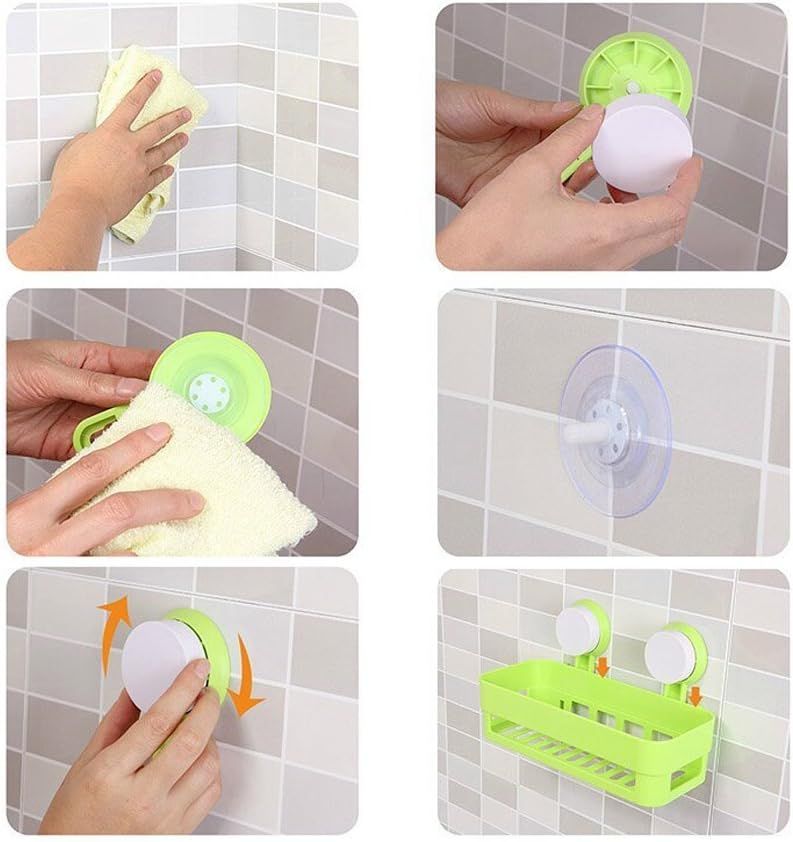 Plastic Organizer Rack for Bathroom Kitchen Storage Box Basket Organization W/Wall Mounted Suction Cup (Pink) V1258-DP02-E-550