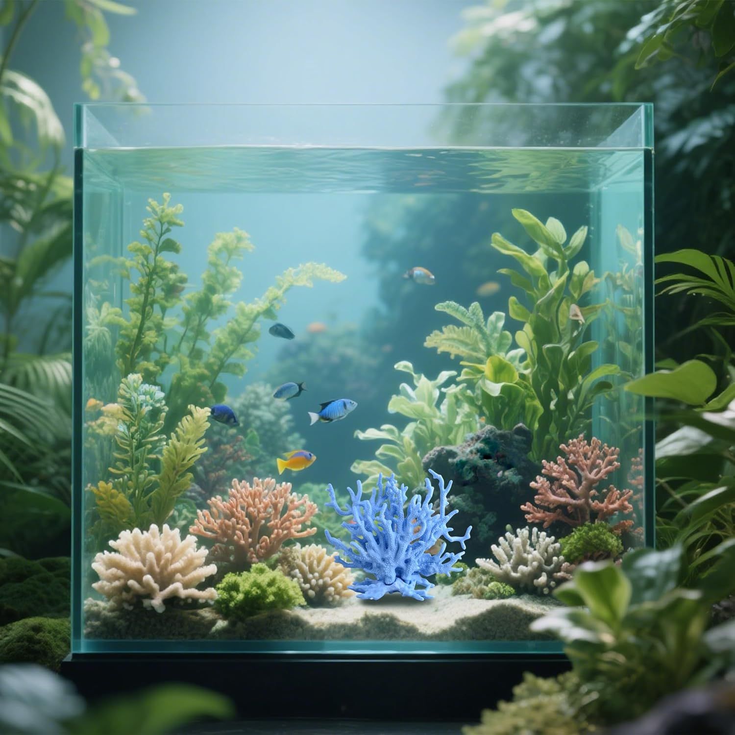 Blue Artificial Aquarium Plant Ornament Decor Plastic Coral Reef Fish Tank Decoration V1258-DP02-E-551
