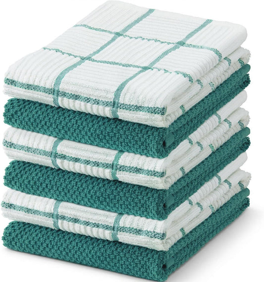 6 Pack Large Kitchen Towels, 16x27 inch Absorbent Dishcloths, 100% Cotton Cleaning Cloth, Teal Set (Pack of 6) V1258-DP02-E-559