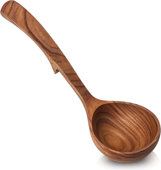 Wooden Ladle for Cooking, Wooden Soup Spoons, Natural Teak Wood Serving Spoon, 9'' Long Handle Scooper for V1258-DP02-E-563