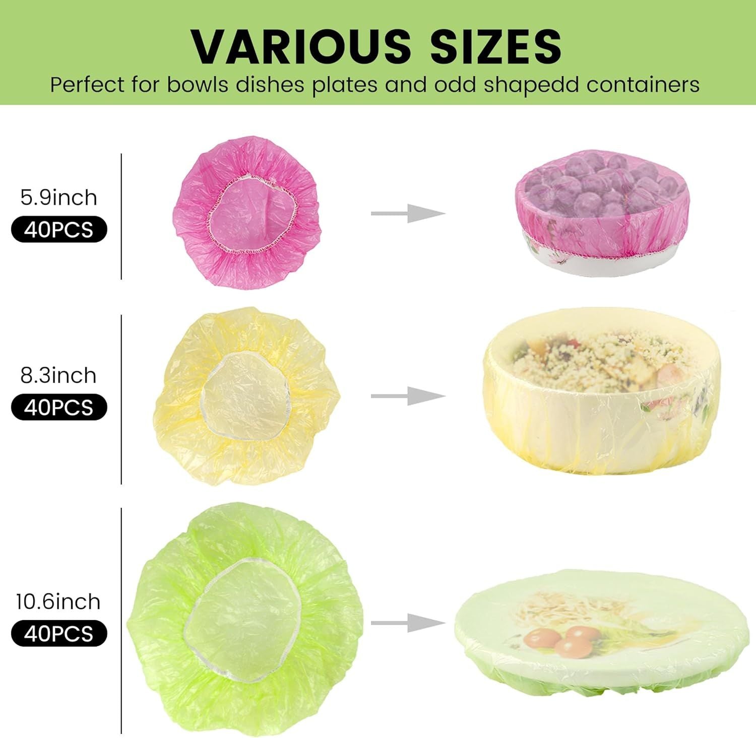 120PCS Reusable Bowl Covers - Elastic Plastic Food Storage Wraps for Kitchen, Baking, Picnics & Family Use, 3 V1258-DP02-E-564