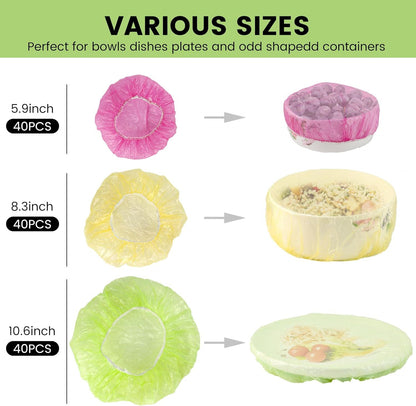 120PCS Reusable Bowl Covers - Elastic Plastic Food Storage Wraps for Kitchen, Baking, Picnics & Family Use, 3 V1258-DP02-E-564