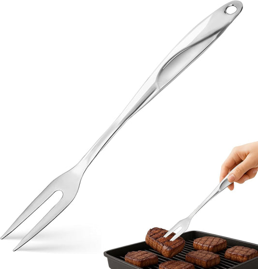 14.6" Stainless Steel Carving Fork for Meat, 2-Prong Serving & Grilling Fork with Hanging Hole, Hollow Handle V1258-DP02-E-567