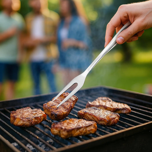 14.6" Stainless Steel Carving Fork for Meat, 2-Prong Serving & Grilling Fork with Hanging Hole, Hollow Handle V1258-DP02-E-567