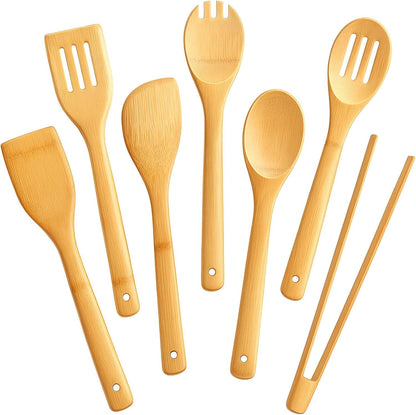 7-Piece Bamboo Kitchen Utensils Set, Wooden Spoons & Spatulas for Nonstick Cookware, Lightweight V1258-DP02-E-568