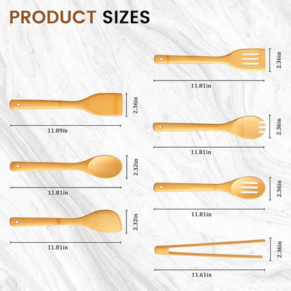 7-Piece Bamboo Kitchen Utensils Set, Wooden Spoons & Spatulas for Nonstick Cookware, Lightweight V1258-DP02-E-568