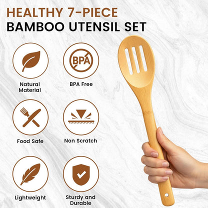7-Piece Bamboo Kitchen Utensils Set, Wooden Spoons & Spatulas for Nonstick Cookware, Lightweight V1258-DP02-E-568