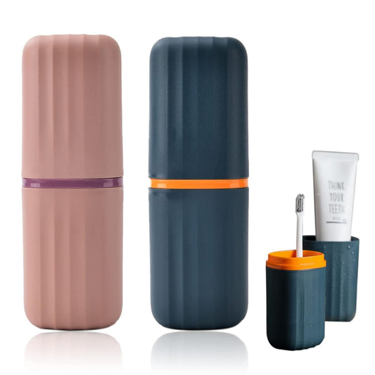 2Pcs Travel Toothbrush Cup Case, Portable Toothbrush Holder Case for Traveling, Camping, Business Trip and V1258-DP02-E-576