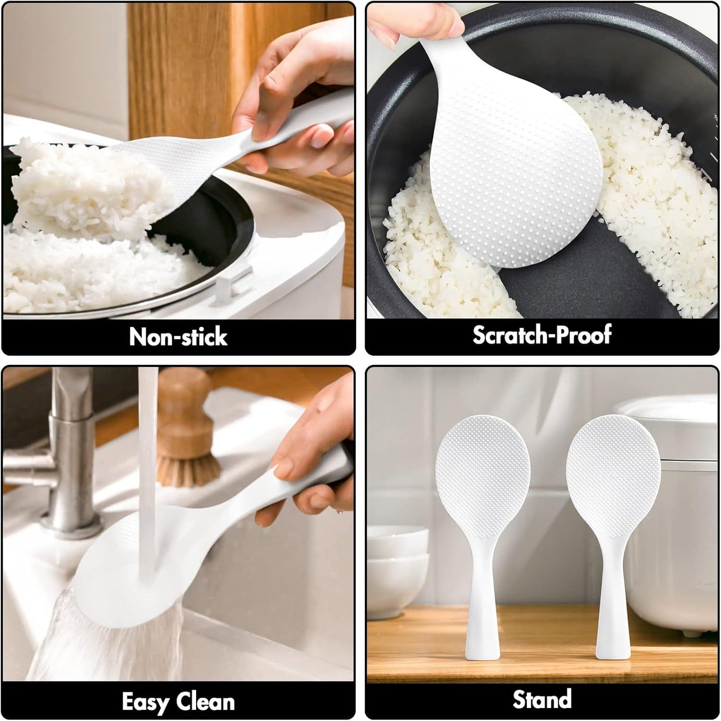2 Pcs Plastic Rice Paddle,Non Stick Standing Rice Spoon Scooper Spatula,Heat Resistant Rice Cooker Spoon V1258-DP02-E-580