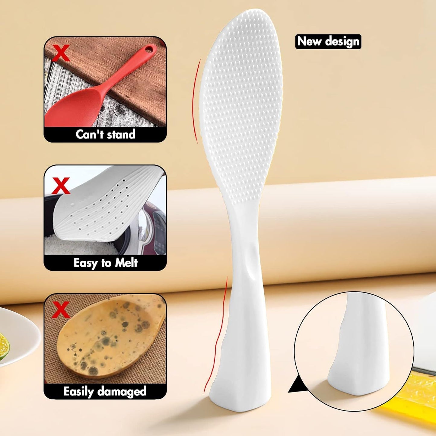 Silicone Standing Rice Spatula with Non-Stick Paddle, Heat Resistant Rice Cooker Spoon, Serving Spoon for V1258-DP02-E-581