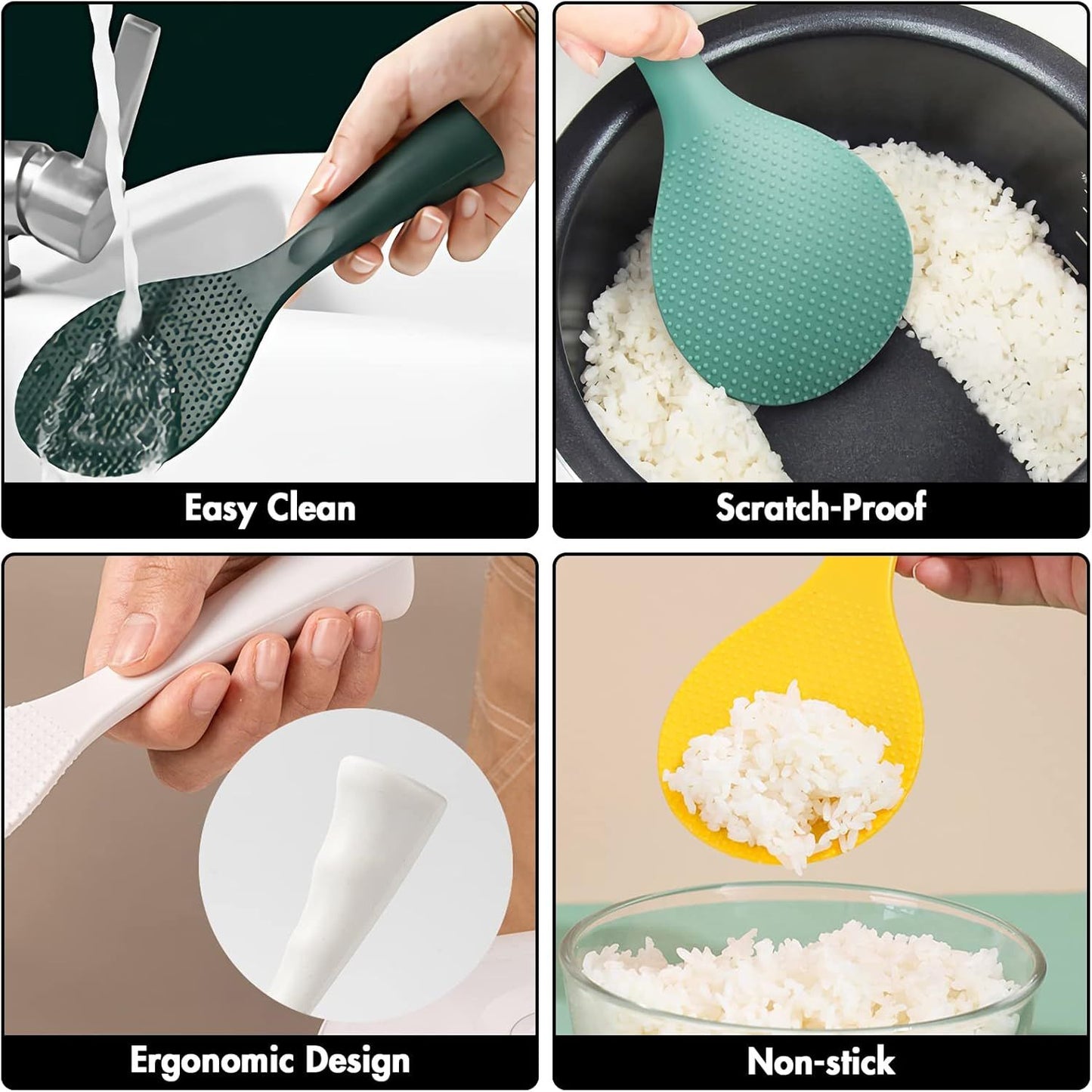 Silicone Standing Rice Spatula with Non-Stick Paddle, Heat Resistant Rice Cooker Spoon, Serving Spoon for V1258-DP02-E-581