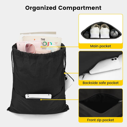 Drawstring Backpack Water Resistant String Bag Sports Sackpack Gym Sack with Side Pocket for Men Women V1258-DP02-E-583