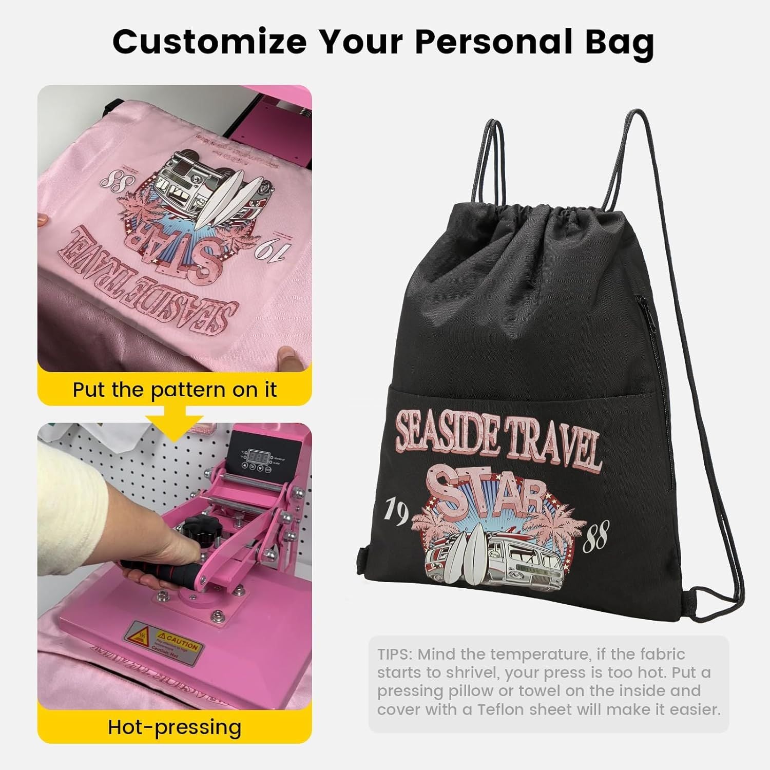 Drawstring Backpack Water Resistant String Bag Sports Sackpack Gym Sack with Side Pocket for Men Women V1258-DP02-E-583