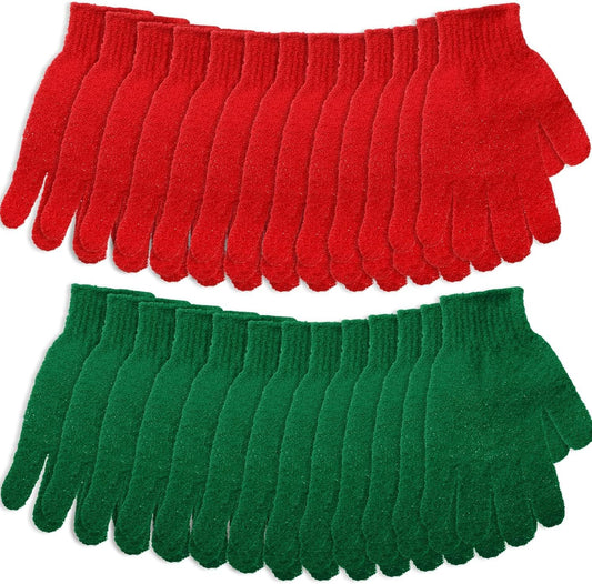 48 Pcs Red and Green Exfoliating Gloves Shower Gloves Bulk Christmas Stocking Stuffing Gifts Double Sided V1258-DP02-E-588