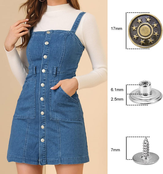 CooBigo 6Sets 1-1/2" Overalls Buckles + 24Pcs 17mm Jeans Bttons for Jeans Suspender Buckles Replacement Bib V1258-DP02-E-59