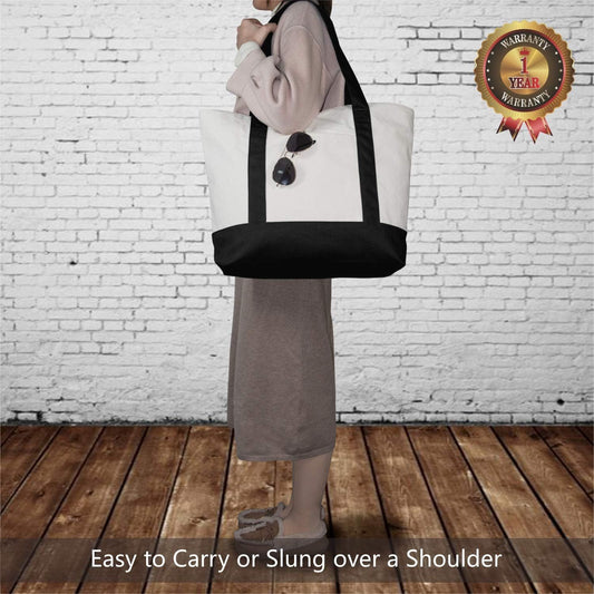 1 | 3 | 6 | 30 Pack Canvas Tote Bag with an External Pocket, Reusable Grocery Shopping Bag, Top Zipper V1258-DP02-E-593
