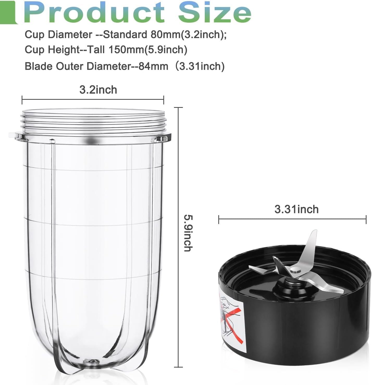 Replacement Cross Blade + 16oz Cup Set for Magic Bullet, Replacement Parts compatible with 250 W Magic Bullet V1258-DP02-E-597