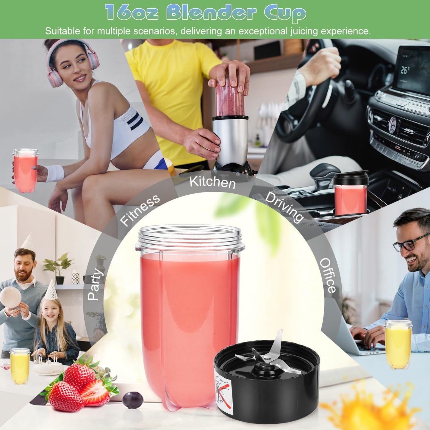 Replacement Cross Blade + 16oz Cup Set for Magic Bullet, Replacement Parts compatible with 250 W Magic Bullet V1258-DP02-E-597