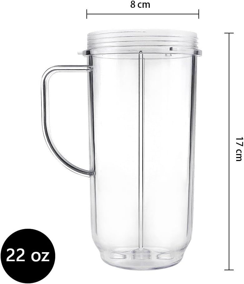 QT Tall 22oz Replacement Part Cup Mug with handle compatible with 250w Magic Bullet On-The-Go Mug V1258-DP02-E-598