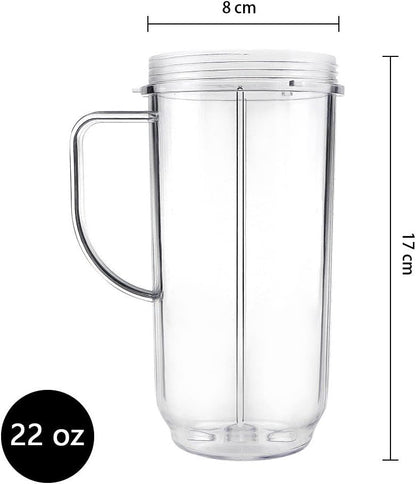 QT Tall 22oz Replacement Part Cup Mug with handle compatible with 250w Magic Bullet On-The-Go Mug V1258-DP02-E-598