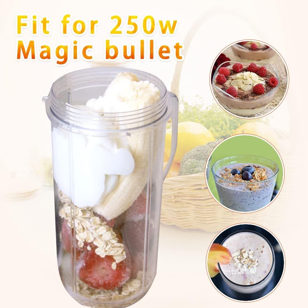 QT Tall 22oz Replacement Part Cup Mug with handle compatible with 250w Magic Bullet On-The-Go Mug V1258-DP02-E-598