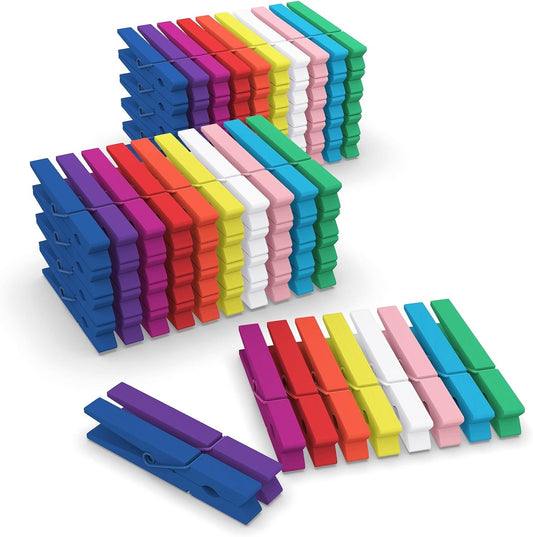100 Pcs Colored Clothes Pins Wooden, Colored Clothespins for Crafts 2.9 Inch, Clothing Pins for Hanging V1258-DP02-E-600