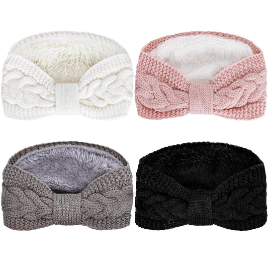4 Pack Twisted Knit Headbands Winter Knotted Head Wraps Fuzzy Lined Headband Thick Crochet Turban Ear Warmer V1258-DP02-E-605