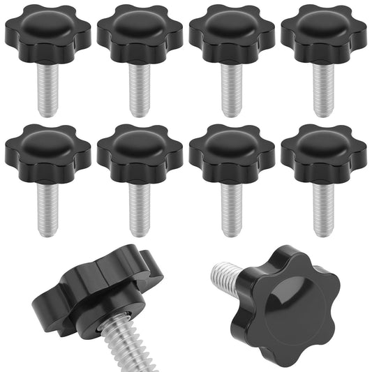 10PCS 1/4-20 Black Star Knobs, Threaded Knurled Thumb Nuts for Mechanical Instrument, Grip Knob Screw/Star V1258-DP02-E-606