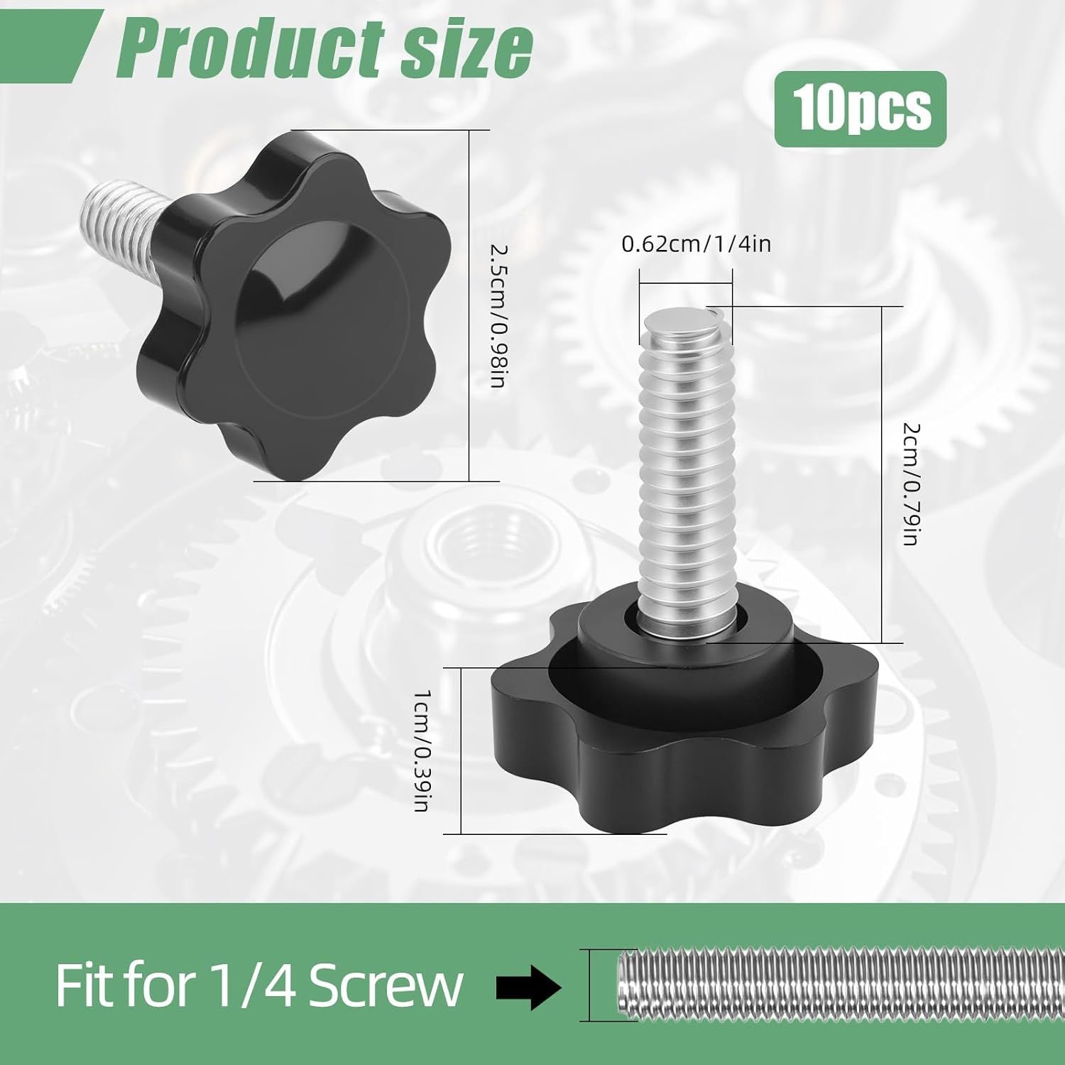 10PCS 1/4-20 Black Star Knobs, Threaded Knurled Thumb Nuts for Mechanical Instrument, Grip Knob Screw/Star V1258-DP02-E-606