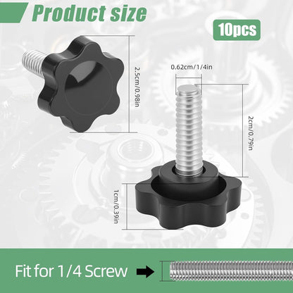 10PCS 1/4-20 Black Star Knobs, Threaded Knurled Thumb Nuts for Mechanical Instrument, Grip Knob Screw/Star V1258-DP02-E-606