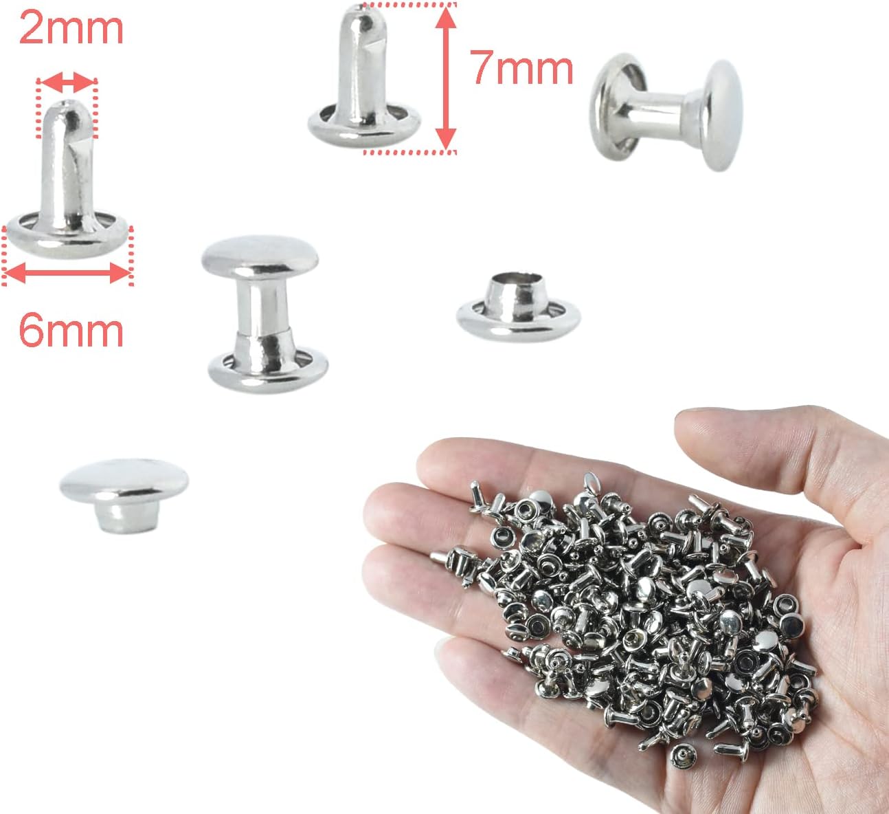200Sets 6mm Leather Rivets + 7pcs Rivets Setting Tools for Install Leather Bag Belt Shoe Boot Hats Pet Collar V1258-DP02-E-61