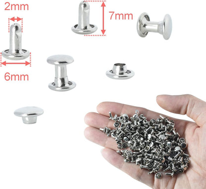 200Sets 6mm Leather Rivets + 7pcs Rivets Setting Tools for Install Leather Bag Belt Shoe Boot Hats Pet Collar V1258-DP02-E-61