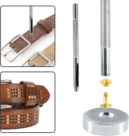 200Sets 6mm Leather Rivets + 7pcs Rivets Setting Tools for Install Leather Bag Belt Shoe Boot Hats Pet Collar V1258-DP02-E-61