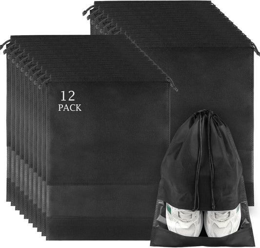 12 Pack Large Shoe Bags for Packing with Clear Window, Dustproof Drawstring Travel Shoe Storage Bags for Men V1258-DP02-E-613