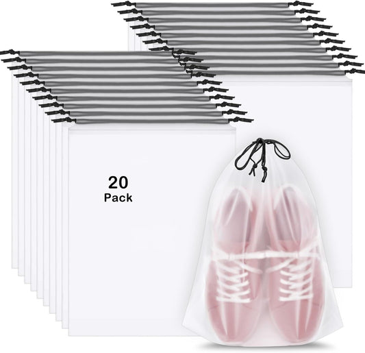 20 Pack Shoe Bags for Travel, 15.7" x 11.8" Clear Travel Shoe Bags for Packing, Large Waterproof Portable V1258-DP02-E-616