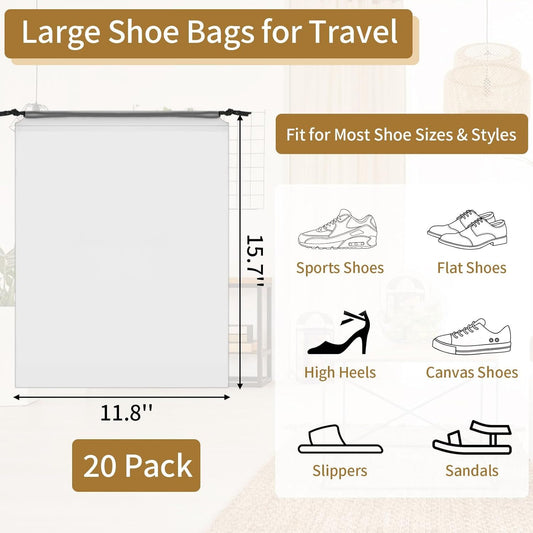 20 Pack Shoe Bags for Travel, 15.7" x 11.8" Clear Travel Shoe Bags for Packing, Large Waterproof Portable V1258-DP02-E-616