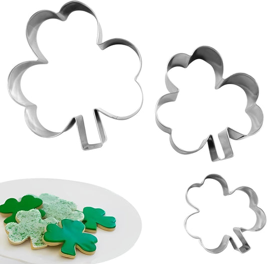 3Pcs St. Patrick's Day Shamrock Cookie Cutter Set, Metal Clover Cookie Cutter Set for Baking, Stainless Steel V1258-DP02-E-618