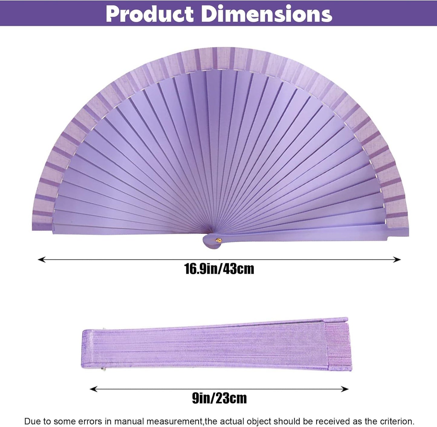 9in Silk Handheld Fan Foldable with Wooden Handle - Handheld Folding Fan for Women for Events, Parties & V1258-DP02-E-619