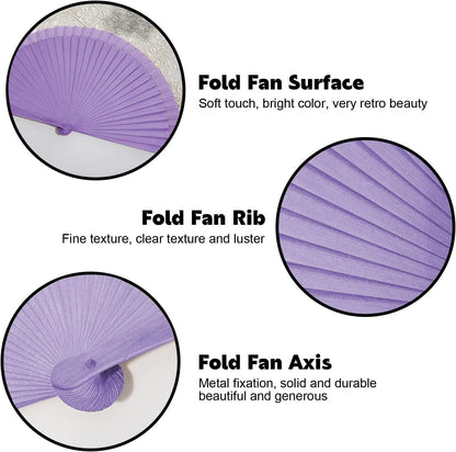 9in Silk Handheld Fan Foldable with Wooden Handle - Handheld Folding Fan for Women for Events, Parties & V1258-DP02-E-619