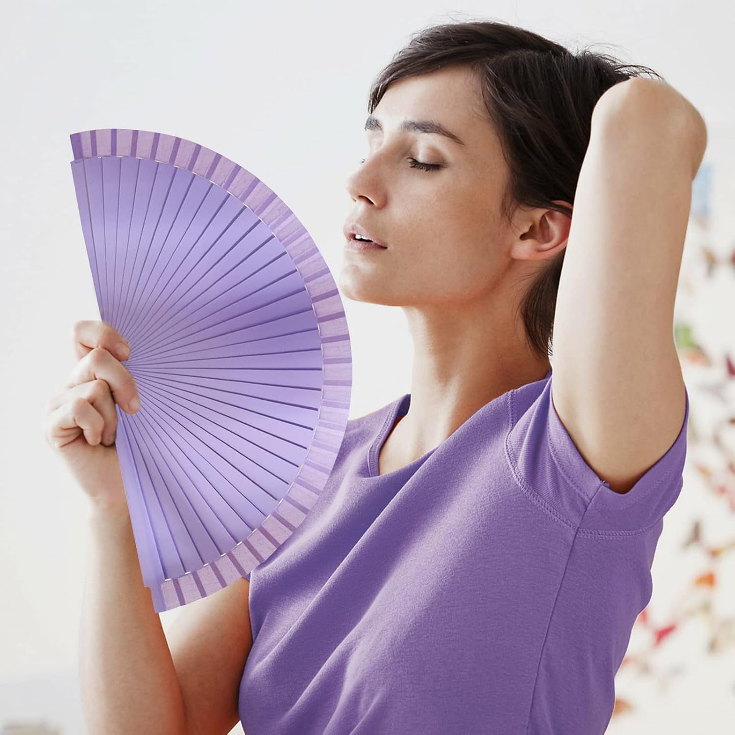 9in Silk Handheld Fan Foldable with Wooden Handle - Handheld Folding Fan for Women for Events, Parties & V1258-DP02-E-619