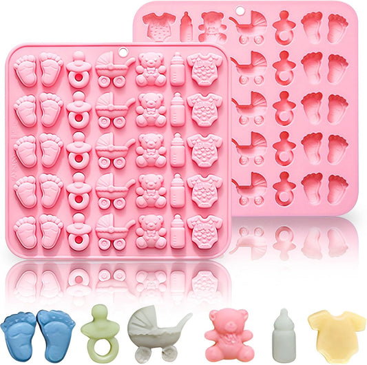 Cute Baby Silicone Fondant Cake Mold, Baby Feet Molds Baby Onesie Baby Bottle Pacifier Mold, Silicone V1258-DP02-E-622